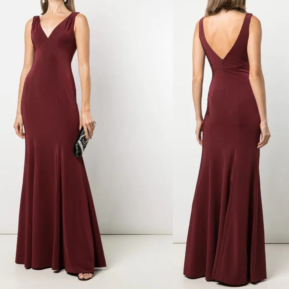 Marchesa Notte Forli V-Neck Bridesmaid Gown Burgundy Wine Size 12 NWT